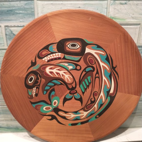 Mid Century Cedar Wood Killer Whale Souvenir Plate - Picture 1 of 7